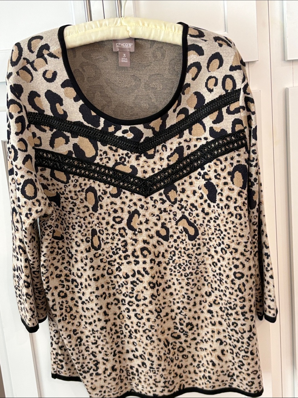 Chico's Leopard Print Knit Sweater in Beige and Black